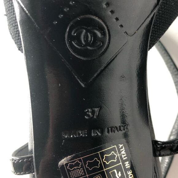 Vintage Chanel CC Logo Patent Cap Toe Pointed Toe Black Pumps 37 - Picture 8 of 9